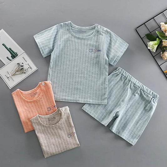 Summer Children's Short-sleeved Suit Boys and Girls T-shirt Baby Clothes Summer Baby Clothes Ultra-thin Breathable Bamboo Fiber