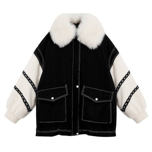 Cotton Clothes Women's Winter Tide Ins Students All-match Loose Korean Version of Mink Fleece Denim Jacket