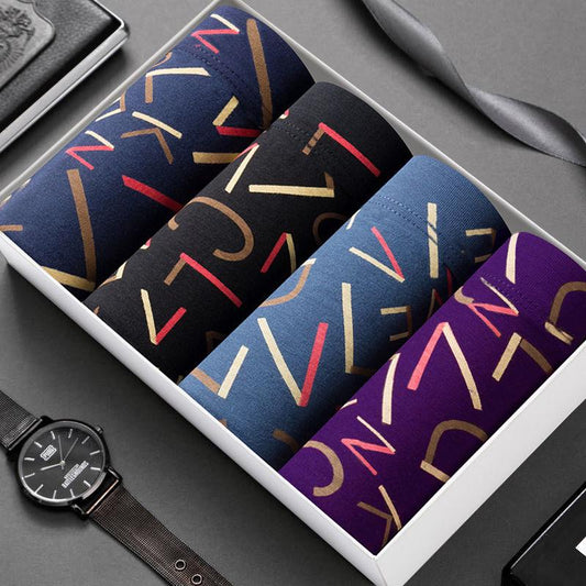 Four-piece 100% Cotton Men's Briefs Boxer Briefs Breathable Youth Men's Briefs Four Corners