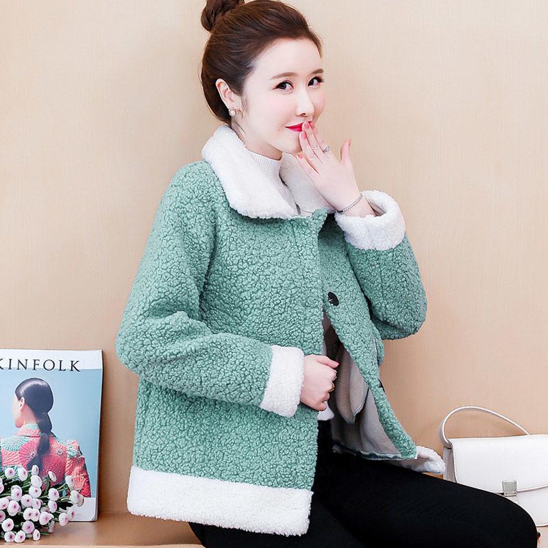 Lamb Wool Coat Female Autumn and Winter Korean Version Plus Velvet Color Matching Fur One Thickened Short Lamb Wool