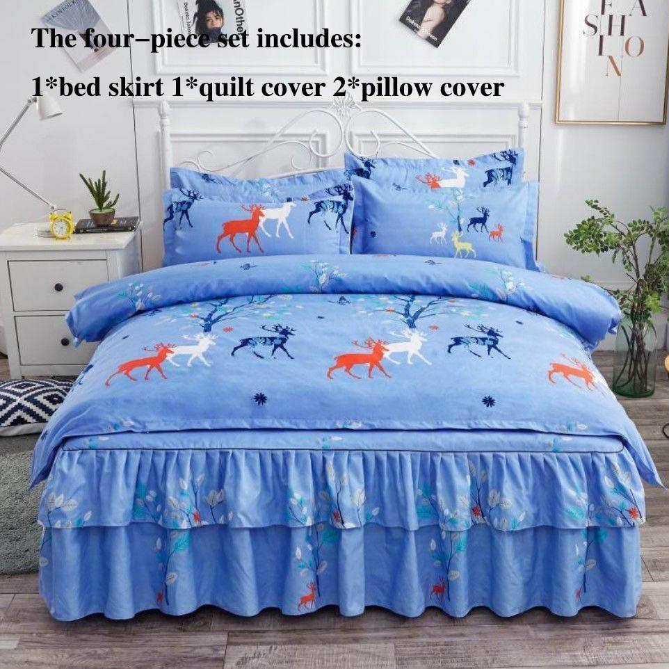 Four-piece Bed Skirts Bedspreads Bed Covers Pillowcases Non-slip Children's Sheets Bedding Fresh Air Girls