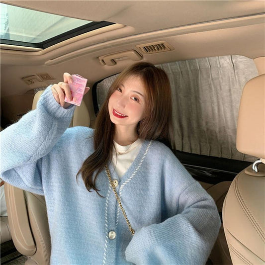 Retro Solid Color Knitted Cardigan Sweater Women Loose Jacket Autumn Winter All-match Jacket Women's Outer Wear