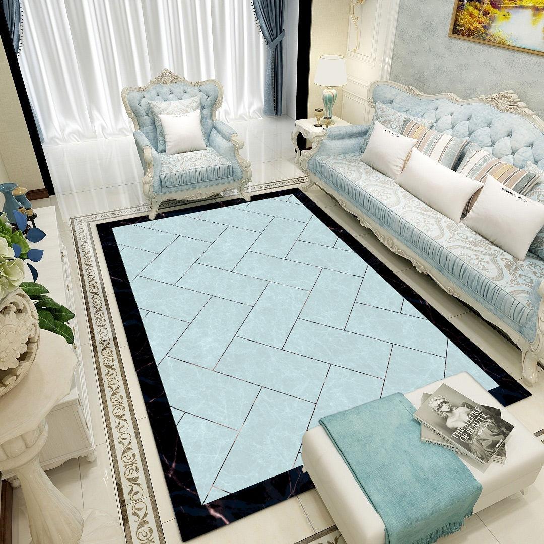 Household Square Floor Mats Marble Pattern Bedroom Bedside Blanket European Style Living Room Carpet
