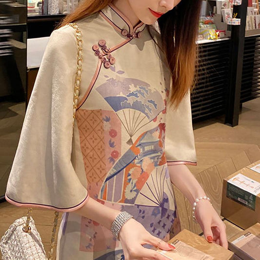 Cheongsam Spring Improved Version Big Sleeve Sweet Retro Young Girl Chinese Style Dress Female
