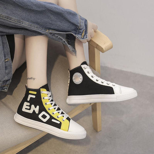 Ladies High-top Canvas Shoes Korean Style Student Board Shoes for Spring and Summer All-match Casual Sports Shoes