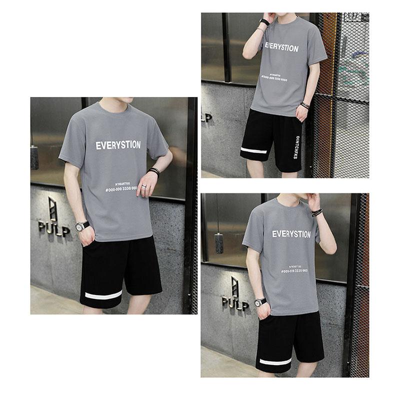 Summer Men's Casual Suit Trend Loose Two-piece Short-sleeved Five-point Pants Sports Suit T-shirt