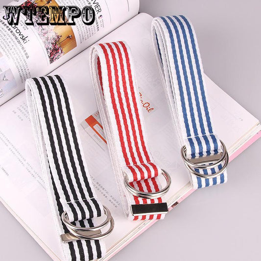 Canvas belt women Double ring buckle simple wild denim Decorative belt trend fashion belt