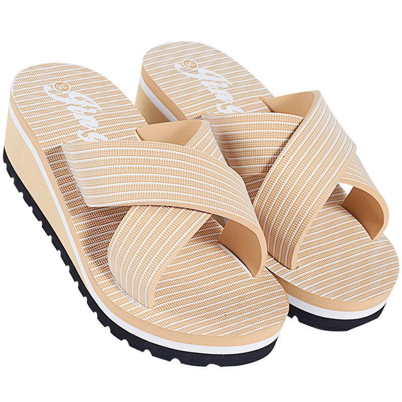 Ladies Sandals Thick-soled Striped Non-slip Thick-soled Wedge Slippers Summer Beach Slippers