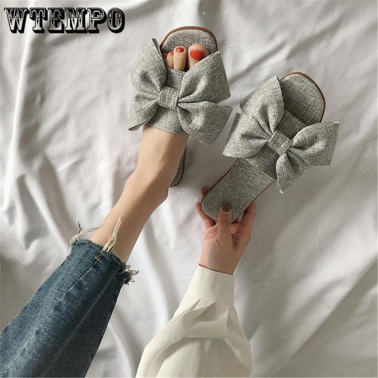 Bow Flat-bottomed Slippers Female Summer Slippers Sandals and Slippers Female Beach Shoes