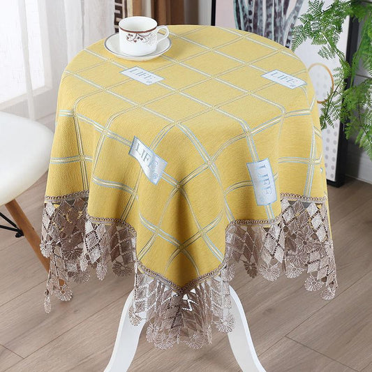 Family Dining Table Fabric Light Luxury Regular Rectangle Round Table Blue Round Table Cloth Chinese Tea Table Cover Cloth Towel