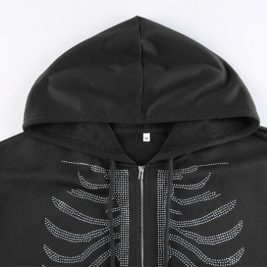 Street Fashion Casual Style Solid Color Breast Bone Drilling Zipper Hooded Loose Sweater