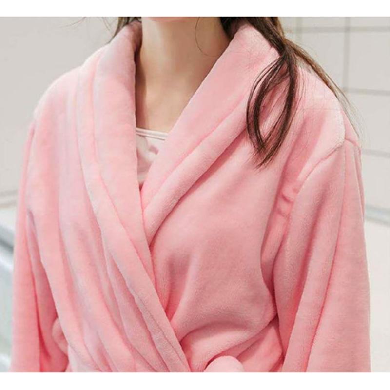 Thickened Flannel Nightgown Women's Plus Size Extended Length Coral Fleece Bathrobe Autumn Winter Long-sleeved Loose Homewear