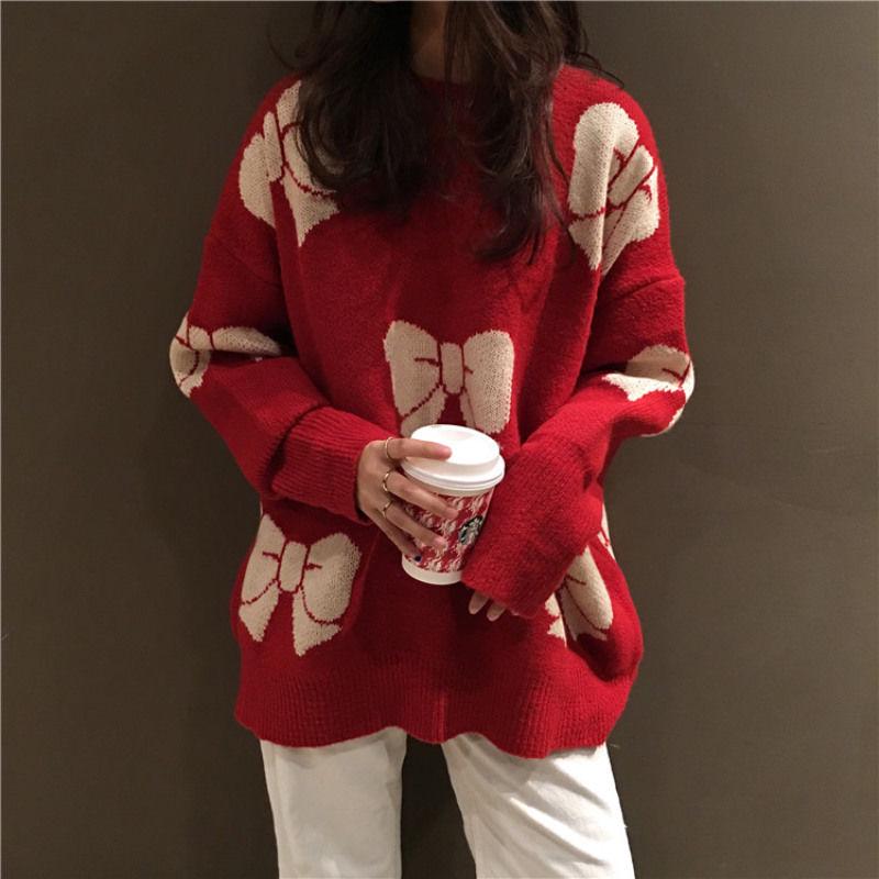 Warm Sweater Women's Wild Round Neck Long-sleeved Sweater Christmas Jacket Autumn and Winter
