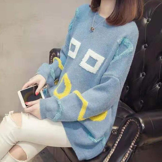 Autumn Winter Women Fashion Sweater Casual Knitting Sweater Round Neck Pullovers Loose Casual Long Sleeve Sweater