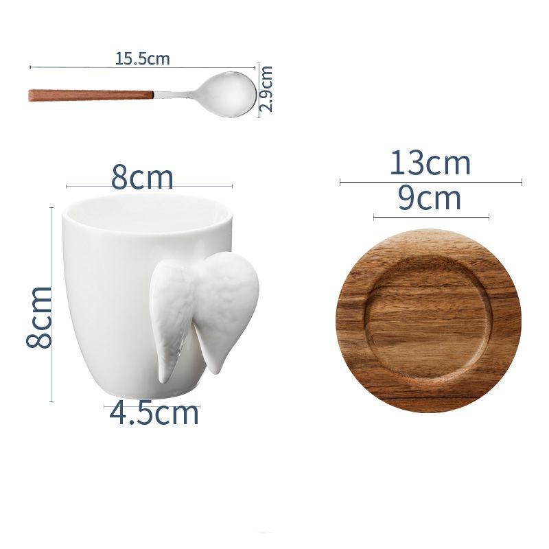 Angel Wings Coffee Cup Creative Mug European Ceramic Cup and Saucer Set Ins Wind Female Cute
