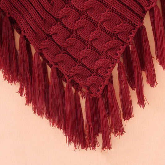 Sweater Women Spring and Autumn Hollow Knit Top Women Round Neck Cloak Shawl Loose Sweater Large Size Tassel Sweater Coat Comfortable Wrap