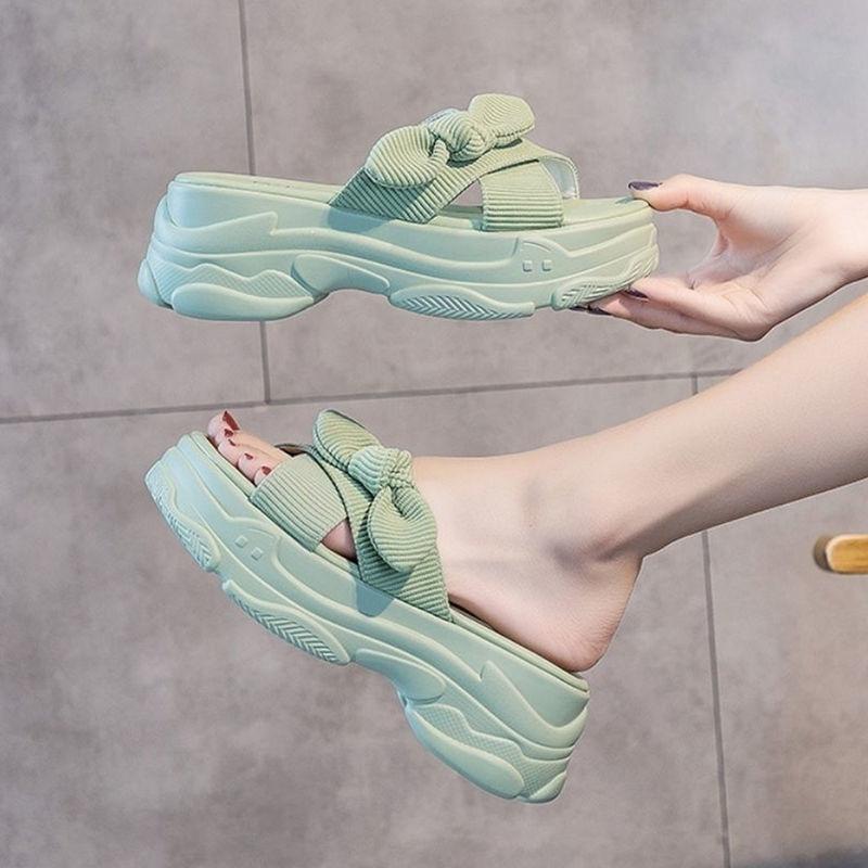 4cm Heightening Sandals and Slippers Women's Summer Outer Wear Ladies Thick Bottom Sponge Cake Temperament Sweet Wind Slippers