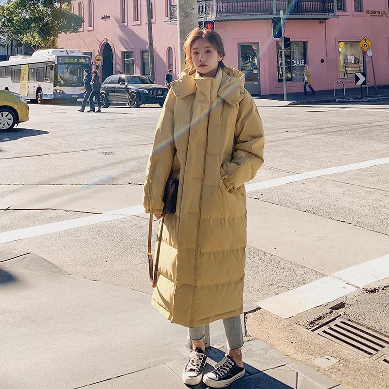 Winter Ins Style Leisure Free Complex Mid-length Solid Color Hooded Jacket Loose Large Size Female Down Padded Jacket