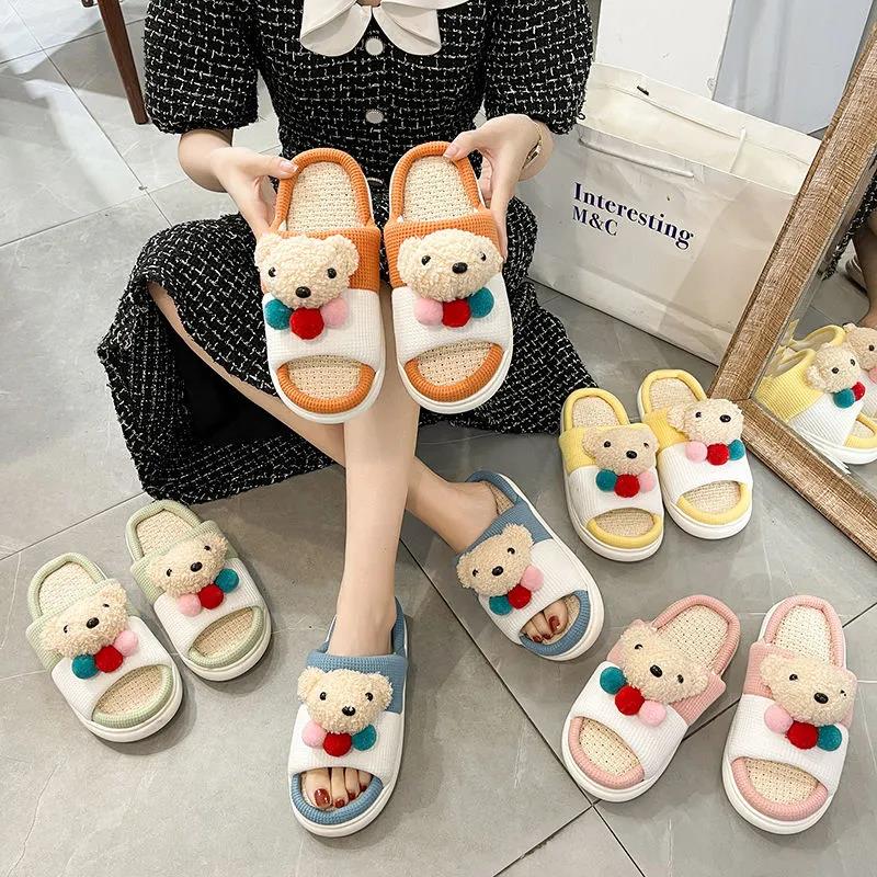 Four Seasons Linen Slippers Thick Bottom Non-slip Home Casual Cotton Linen Floor Slippers