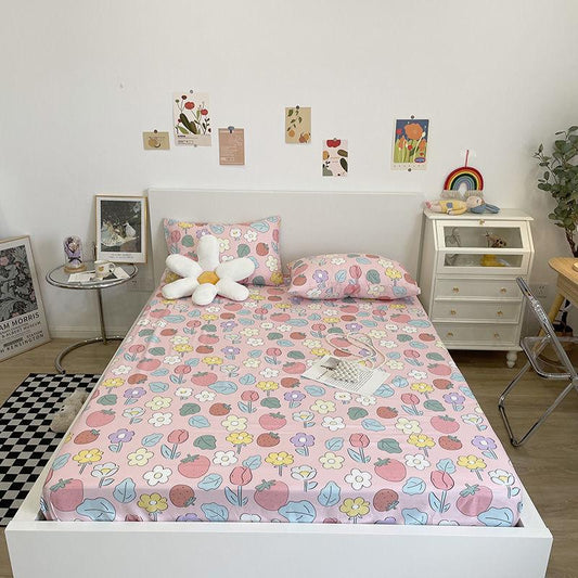 Girls Bedroom Cotton Print Mattress Cover Single Piece All-Inclusive Anti-Slip Mattress Protection Dust Cover