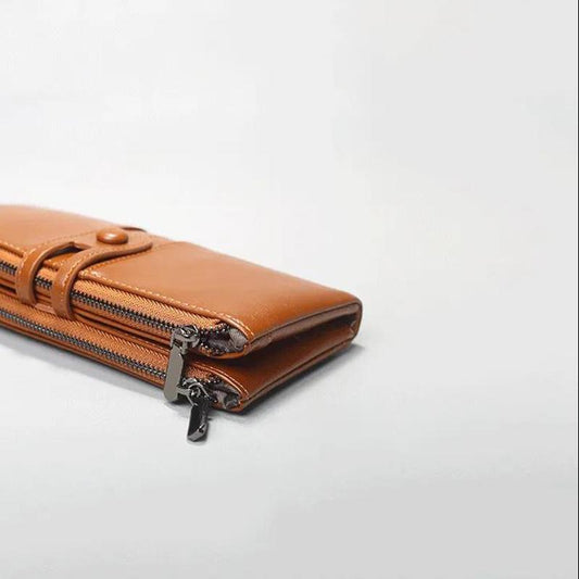 Multi-Layer Clutches Leather Bag Portable PU Leather Large Capacity Soft Surface Wallets with Coin Pocket Zipper Purse Unisex