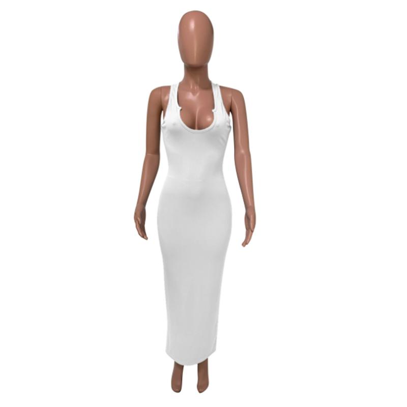 Spring and Summer Sling Dress Slim Sexy Long Dress Low-cut Solid Color Standard Size High Elasticity