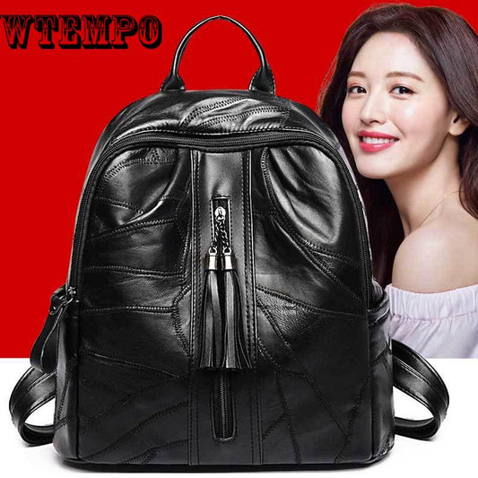 Fashion Women Backpack Set Black Bagpack with Small Bag PU Leather Ladies Bags for Woman