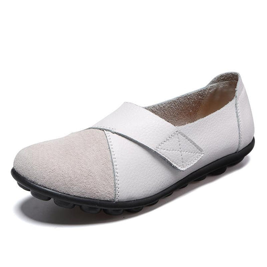 Woman's Flats Shoes Soft Genuine Leather Boat Shoes Solid Color Velcro Retro Comfortable Flat Shoes Lazy Slip on Single Shoe Soft Sole Lightweight