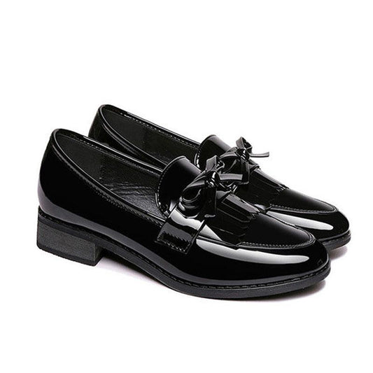 Flat Single Shoes Women Patent Leather Thick Heel Small Leather Shoes British Style Social Work Shoes Women Shiny Small Leather Shoes