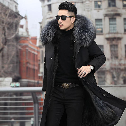 Winter Fashion Men's Parker Jacket Men's Coat Raccoon Fox Fur Liner Fur Mid-length Removable Winter Clothing