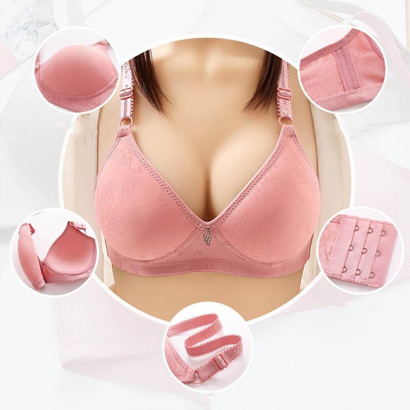 Large Size No Steel Ring Thin Adjustment Gathering Glossy Jacquard Comfortable Breathable Multi-breasted Anti-sagging Fashion Bra