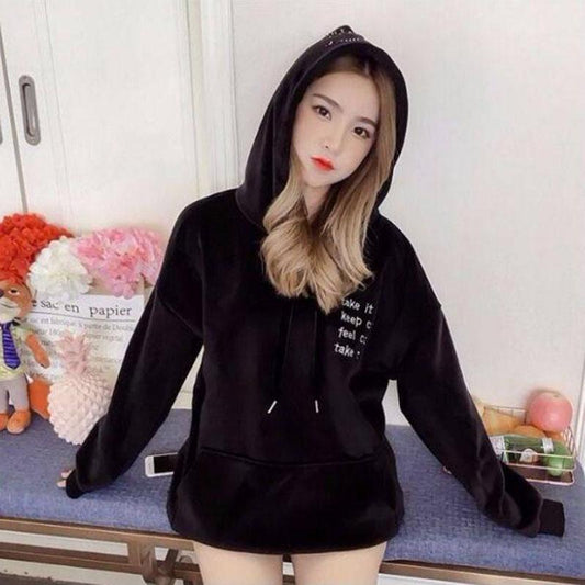 Hood Top Autumn Winter Sweatshirt Cotton Women's Sweatshirt Wild Large Size Long Sleeve Warm