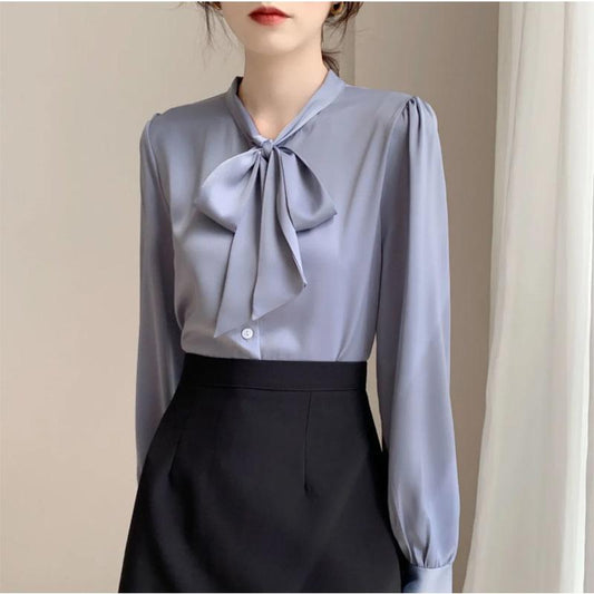 Bow Knot Shirt Women's Long Sleeve Design Chiffon Top Professional Dress Shirt