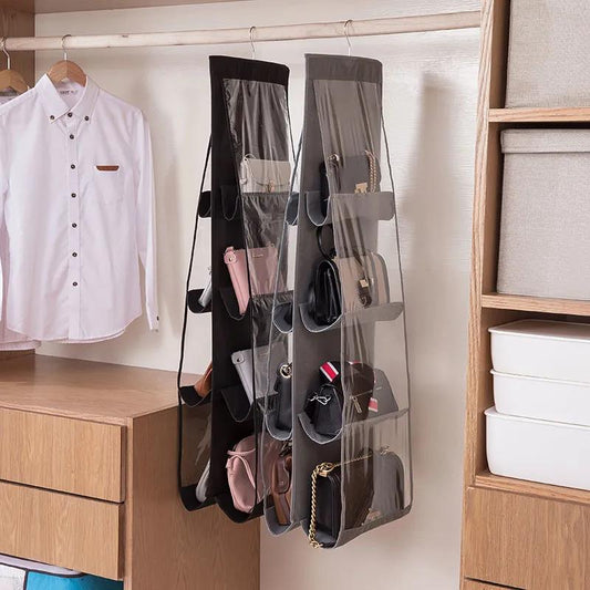 6 Pockets Bag Storage Bag Cloth Bag Thickening Purse Storage Dust Bag Hanging Wall Shelf Household Bag Finishing Collapsible Wardrobe Storage Handbag