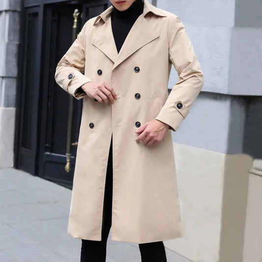 Autumn Men's Over-the-knee Business Suit Collar Windbreaker Slim Casual Comfortable New Mid-length Coat
