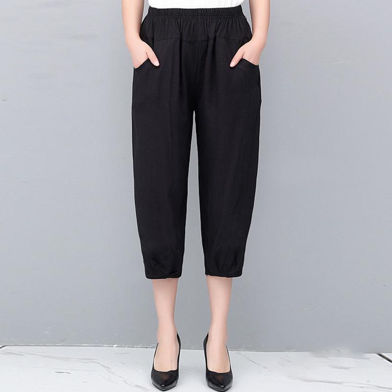 Middle-aged and Elderly Women's Pants Cropped Trousers Middle Pants Summer Casual Pants Elderly Pants