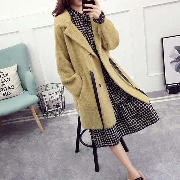 Autumn and Winter Mohair Coat Slim Thicker Loose Plus Cotton Top Women's Coat Cardigan Coat Knitted Sweater Mid-length Belt Coat Women