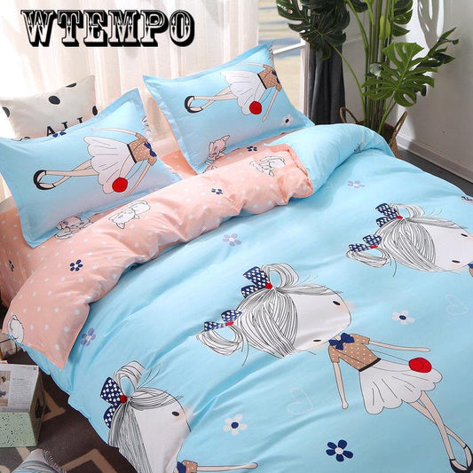 4Pcs Concise Bedding Set Duvet Cover Sets Linen Bed Sets Rose Include Bed Sheet