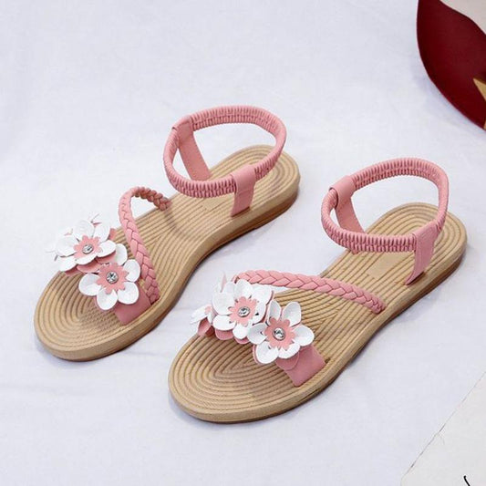Summer Shoes Woman Sandals Elastic Ankle Strap Flat Flowers Gladiator Beach Sandals Ladies Flip Flops