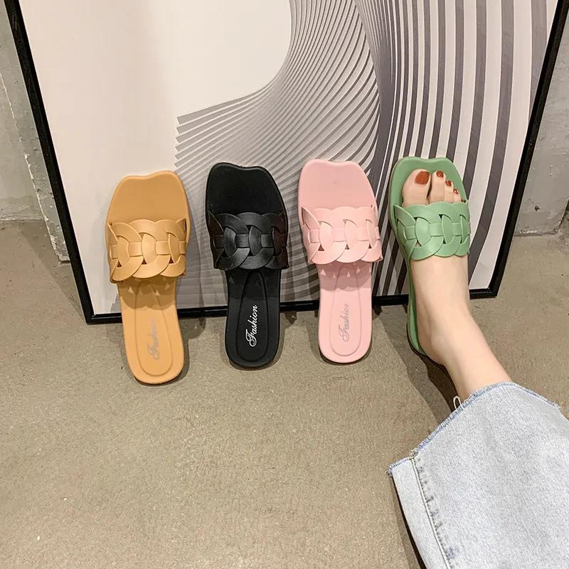 Fairy Style Slippers Indoor and Outdoor Flat-bottomed Wild Korean Round Side Open-toed Sandals and Slippers