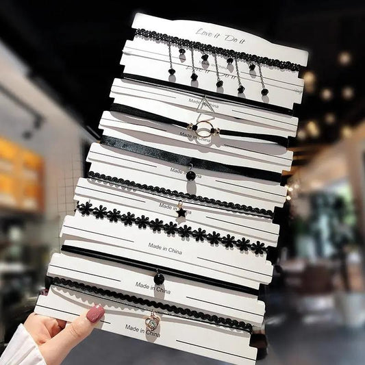 6/8PCS Lace Neckband Collar Necklace Short Necklace Black Rope Clavicle Chain Choker Neck Jewelry Mom Daughter Gifts Necklace Pendant Necklaces