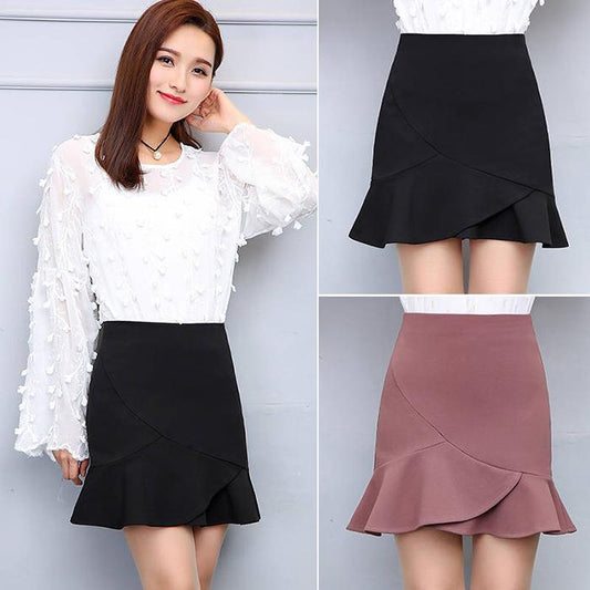 Flounce High Waist Mini Mermaid Skirt Trumpet Elastic Waist Short Female Bottoms Skirt Women Skirts