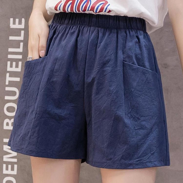 Plain Elastic Waistband Casual Shorts with Pocket Summer Loose Comfy A-line Mid Pants Ladies