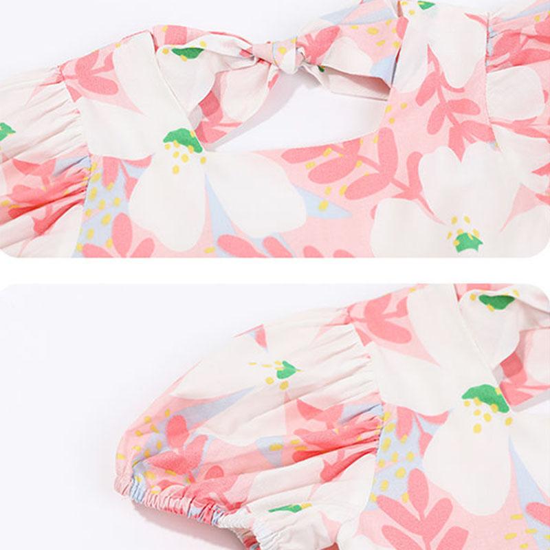 Girls Dress Summer Girl Baby Floral Casual Princess Skirt Tutu Skirt Sweet Backless Bow French Retro Dress Waist Cute