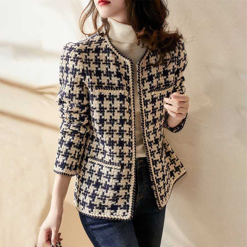Spring and Autumn Coat Women's All-match Ladies Temperament Tweed Top Fashionable and Loose
