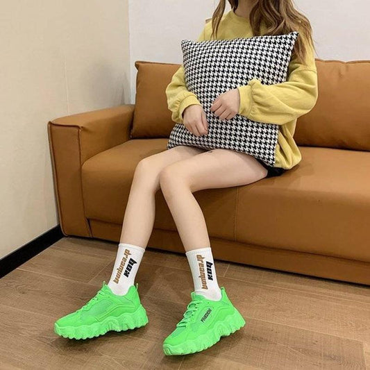Sports Shoes Women's Fluorescent Color Spring Autumn Thick-soled Increase All-match Sports Shoes Women's Shoes Comfortable Breathable Running Shoes
