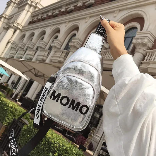 Shiny PU Sling Bag Unisex Outdoor Sports Slung Riding Bag Waterproof Travel Men Women Shoulder Bag Crossbody Chest Bag for Gift