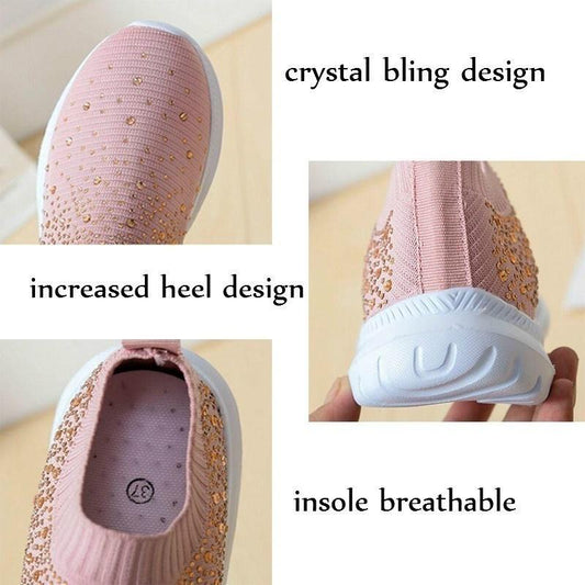 Women Flat Crystals Sneakers Breathable Casual Shoes Sport Shoes Outdoors