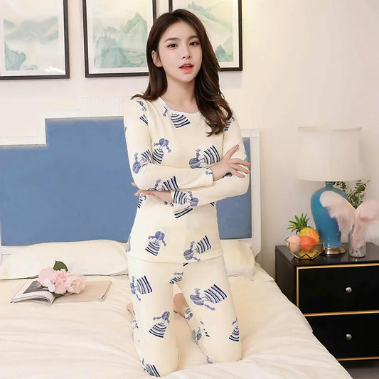 Autumn and Winter Thermal Underwear Female Student Suit Body Slimming, Autumn Clothes Long Trousers Bottoming Plus Velvet Thin Two-piece Suit