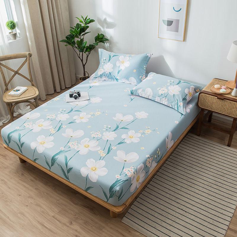 Three-piece Cotton Bed Sheet Pillowcase Thick Non-slip Protective Cover Cotton Bedspread Mattress Cover